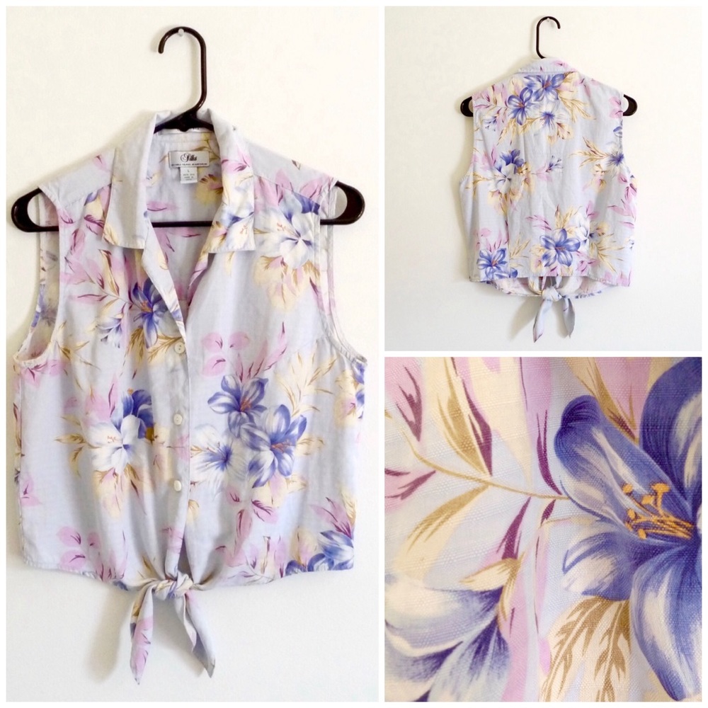 Pretty Hawaiian Tropical Print Blouse Medium L